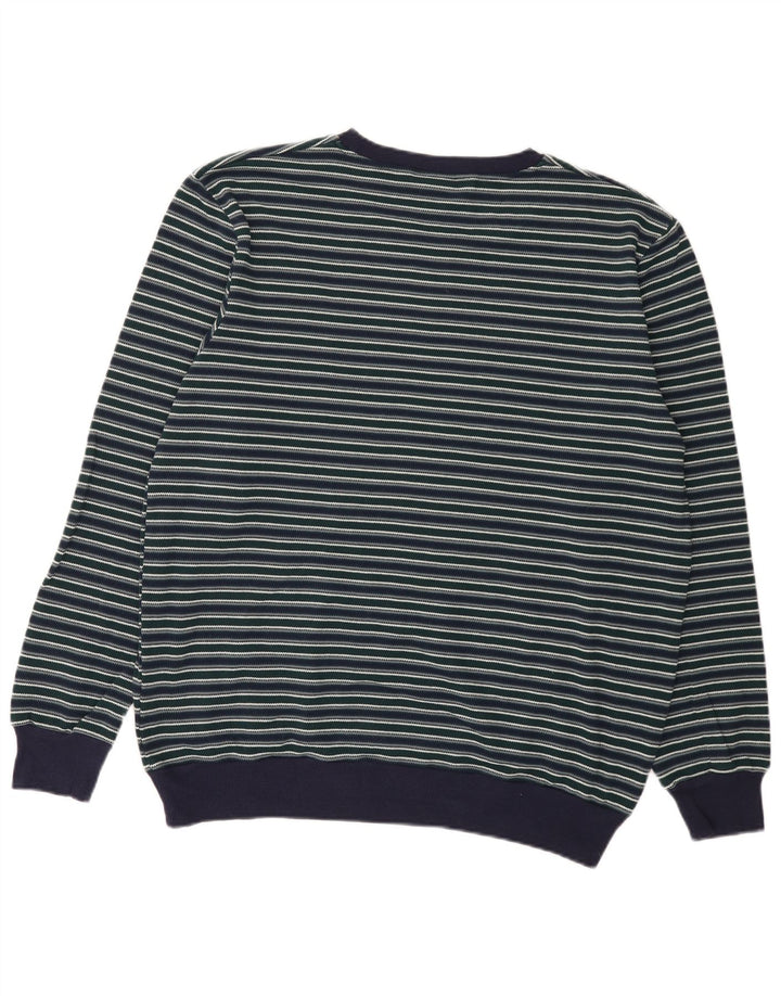 Fila Mens Crew Neck Jumper Sweater Large Navy Blue Striped Cotton
