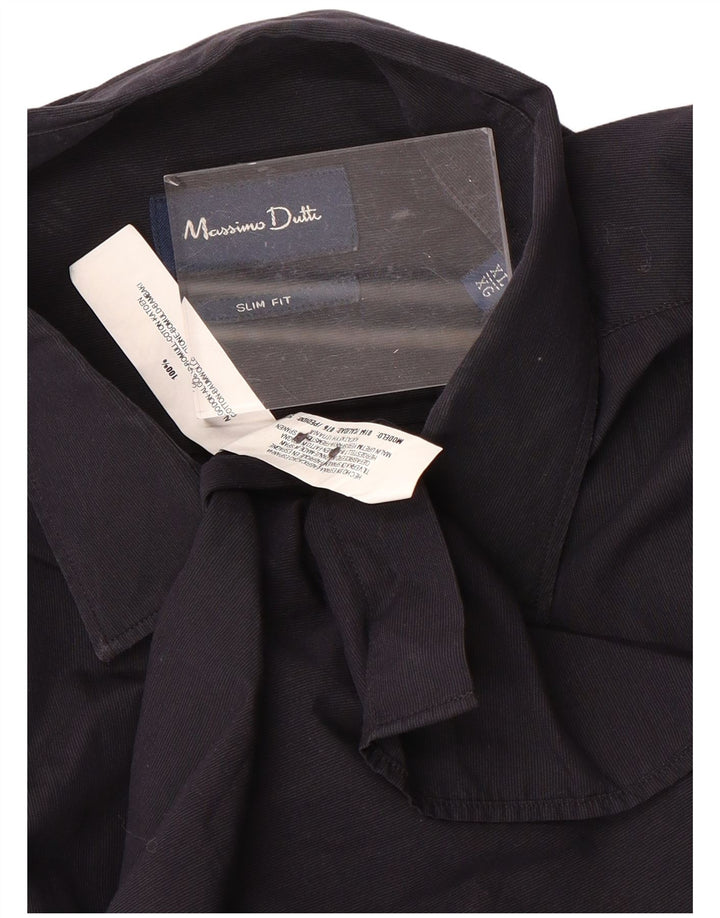 MASSIMO DUTTI Mens Slim Fit Shirt XL Navy Blue Cotton