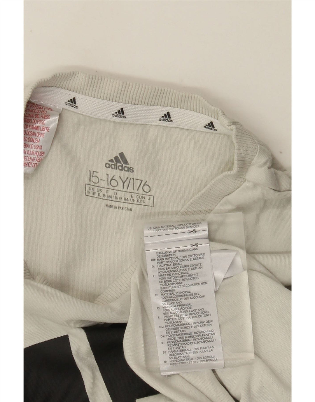 Adidas Boys Graphic T-Shirt Top 15-16 Years White Cotton