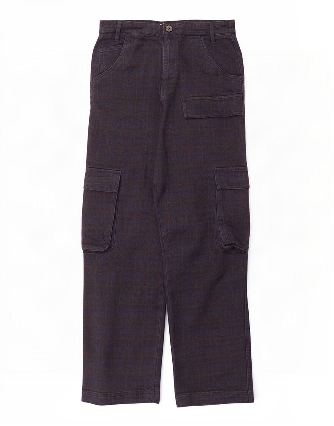 Zara Womens Straight Cargo Trousers Medium W28 L28 Navy Blue Check