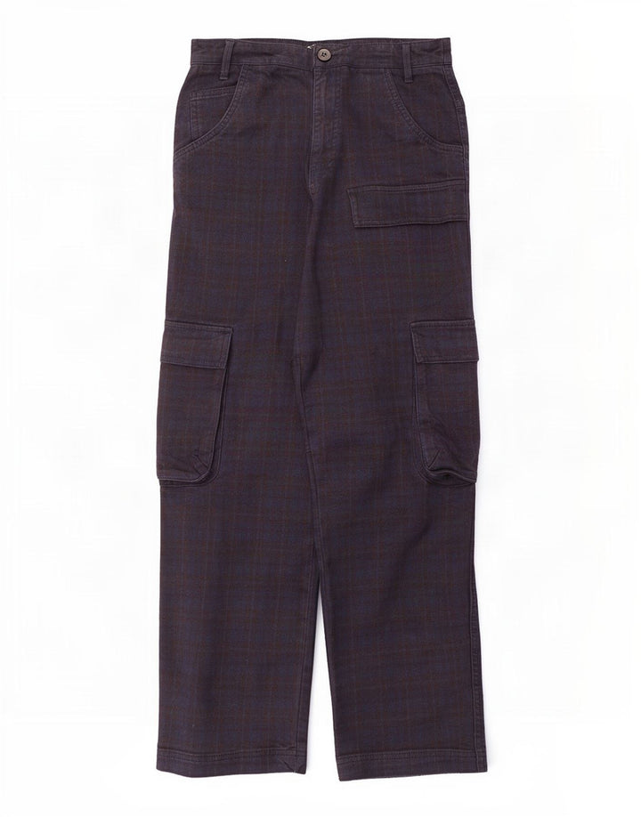 Zara Womens Straight Cargo Trousers Medium W28 L28 Navy Blue Check