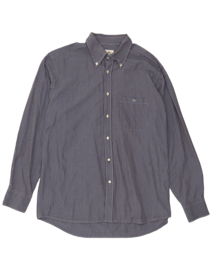 Lacoste Mens Shirt Size 44 XL Navy Blue Check Cotton