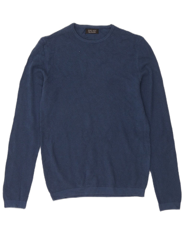 Zara Mens Crew Neck Jumper Sweater Small Navy Blue