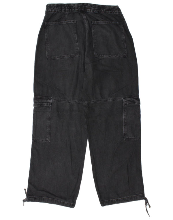 Zara Womens High Waist Cargo Tapered Jeans Large W30 L30 Black Cotton