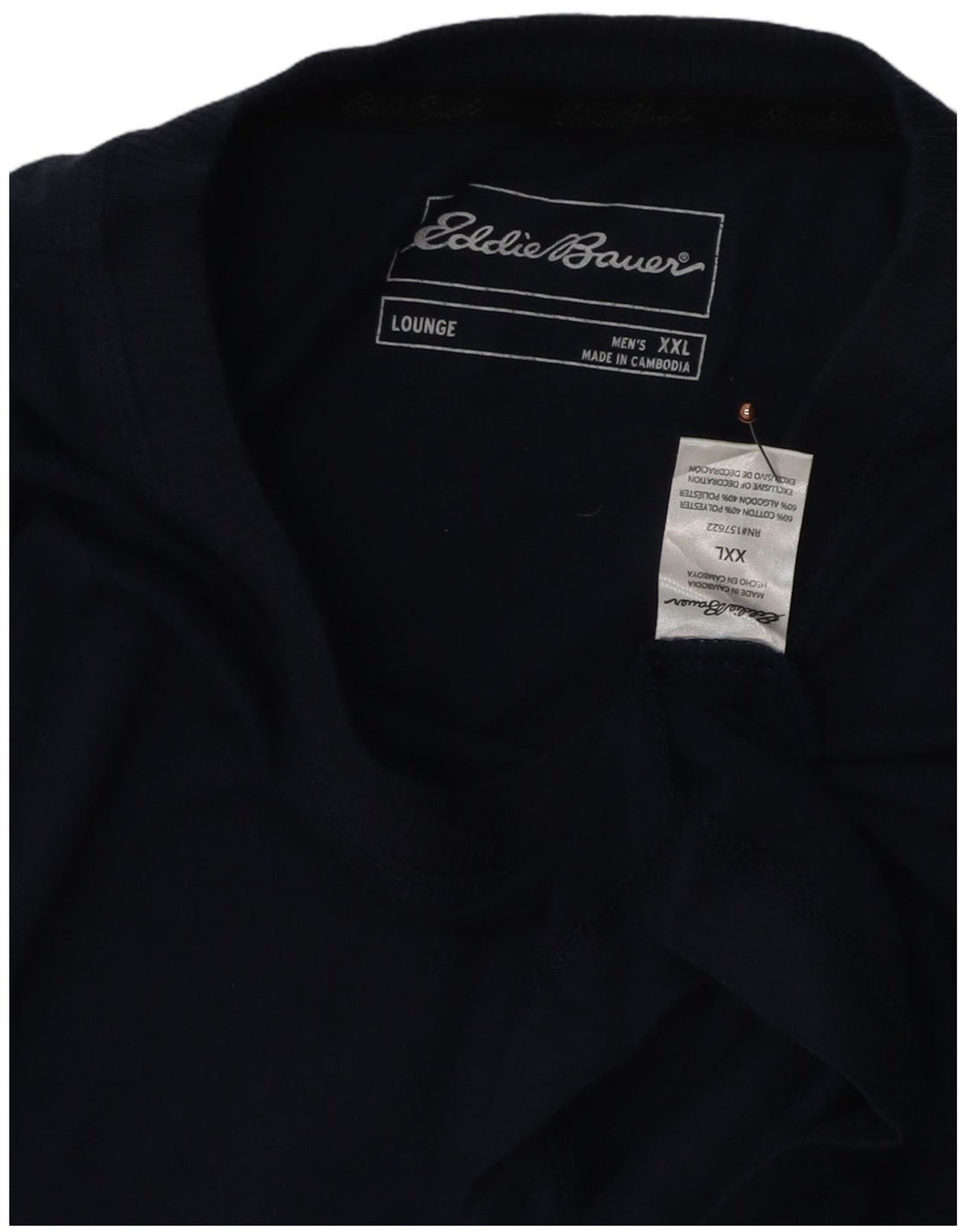 EDDIE BAUER Mens T-Shirt Top 2XL Navy Blue Cotton