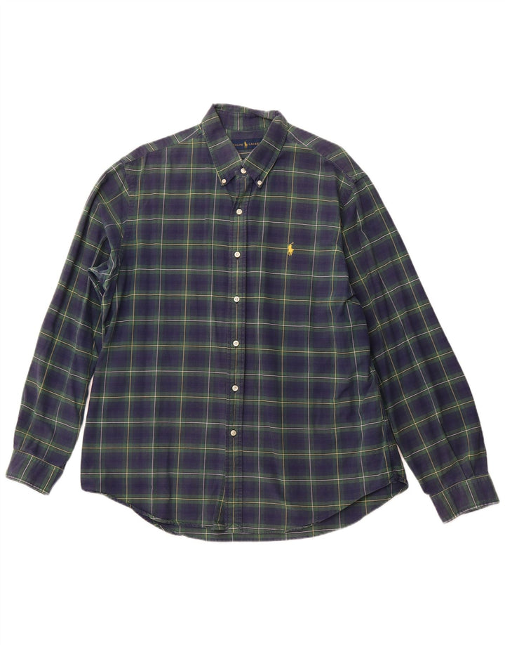 RALPH LAUREN Mens Flannel Shirt XL Navy Blue Check Cotton