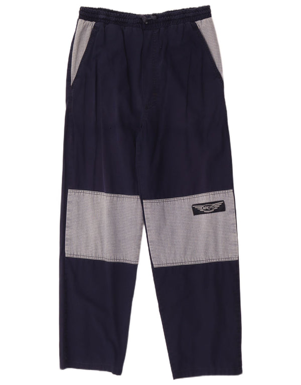 Macho Mens Tapered Casual Trousers W32 L30 Navy Blue Colourblock Cotton