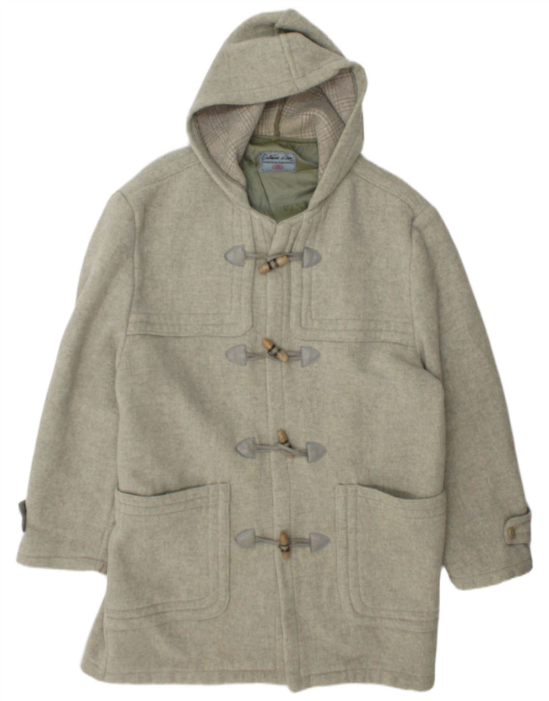 Zip Mens Hooded Duffle Coat UK 42 XL Khaki Wool