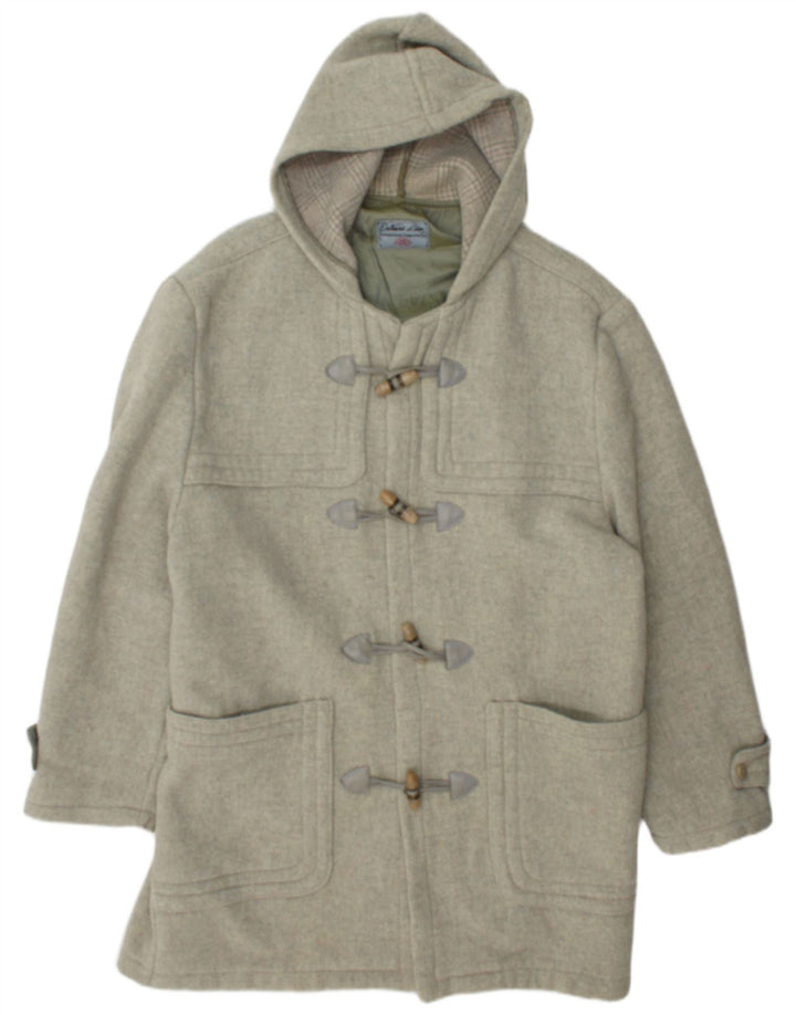 Zip Mens Hooded Duffle Coat UK 42 XL Khaki Wool