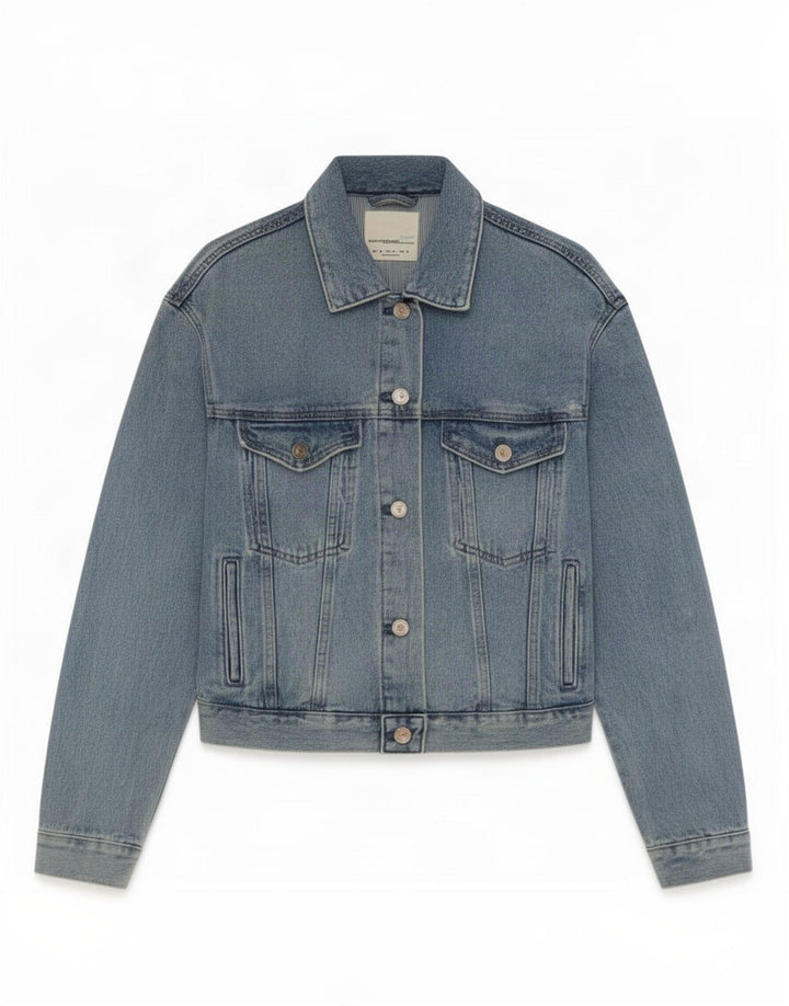 Zara Womens Crop Denim Jacket UK 6 XS Blue Cotton