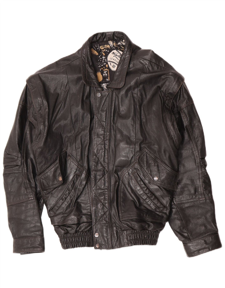 C&A Mens Bomber Leather Jacket UK 40 Large Black Leather