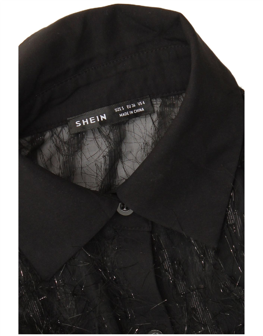 Shein Womens See Through Oversized Shirt Blouse UK 10 Small Black
