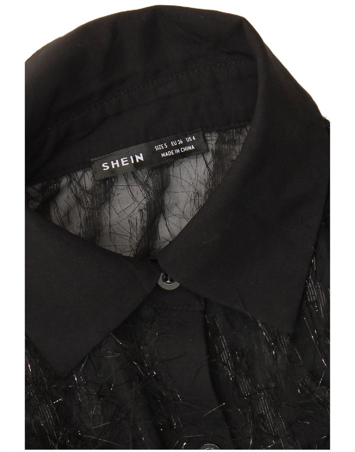 Shein Womens See Through Oversized Shirt Blouse UK 10 Small Black
