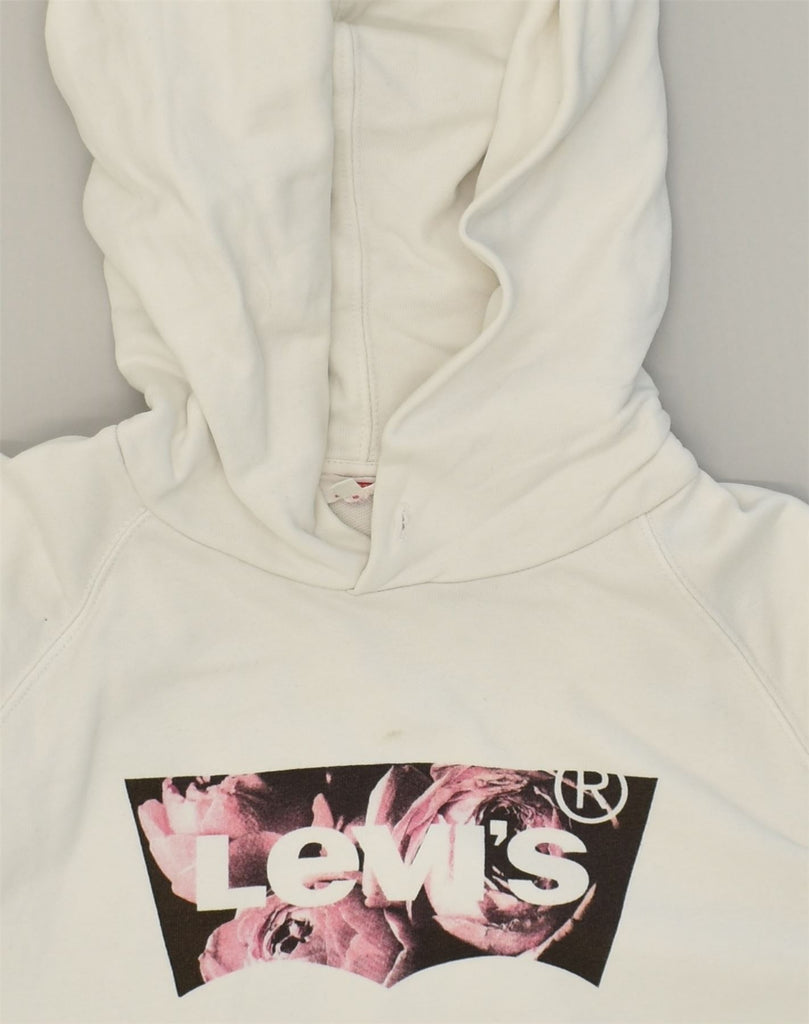 LEVI'S Womens Graphic Hoodie Jumper UK 14 Medium White Cotton | Vintage Levi's | Thrift | Second-Hand Levi's | Used Clothing | Messina Hembry 