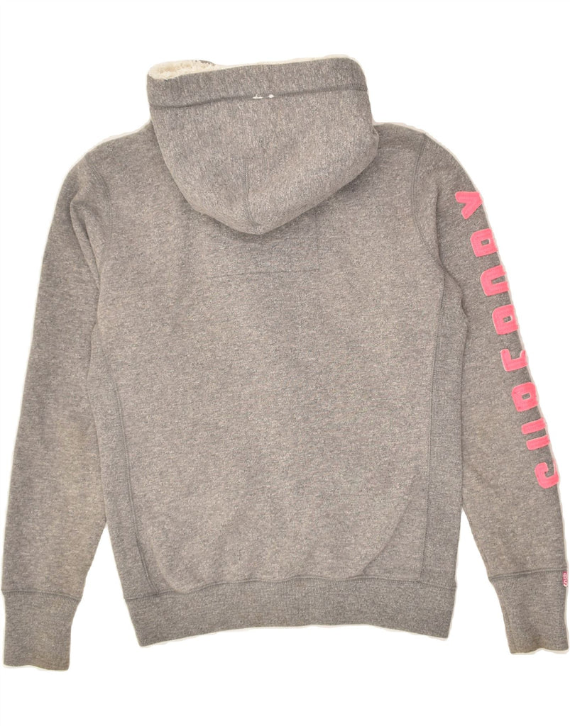 SUPERDRY Womens Graphic Zip Hoodie Sweater UK 14 Medium Grey Flecked | Vintage Superdry | Thrift | Second-Hand Superdry | Used Clothing | Messina Hembry 