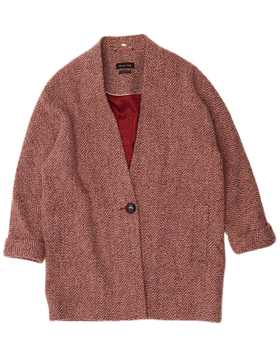 Massimo Dutti Womens Overcoat UK 14 Medium Red Herringbone Viscose