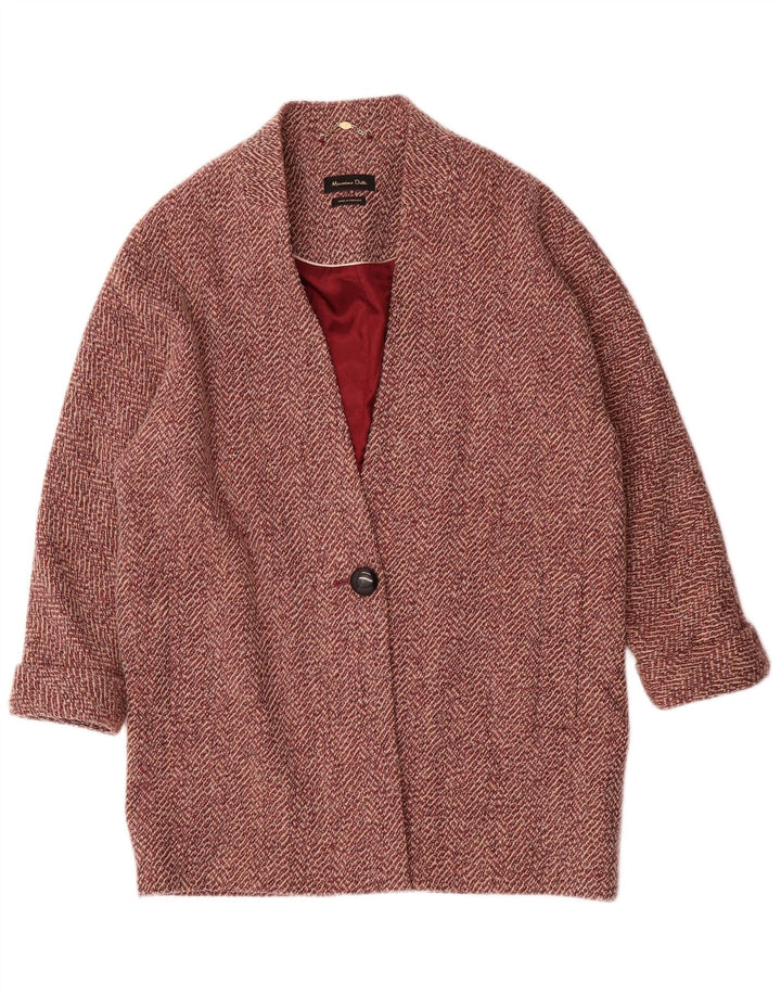 Massimo Dutti Womens Overcoat UK 14 Medium Red Herringbone Viscose