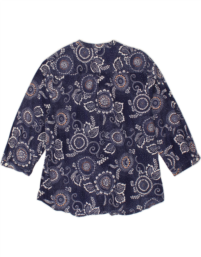 EDDIE BAUER Womens 3/4 Sleeve Shirt Blouse UK 14 Large Navy Blue Floral | Vintage Eddie Bauer | Thrift | Second-Hand Eddie Bauer | Used Clothing | Messina Hembry 