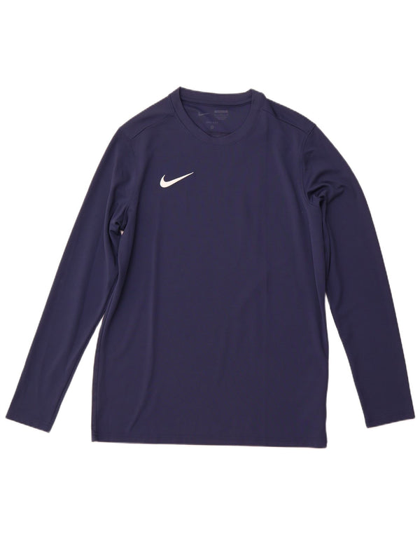 NIKE Mens Dri Fit Slim Fit Top Long Sleeve Large Navy Blue Polyester