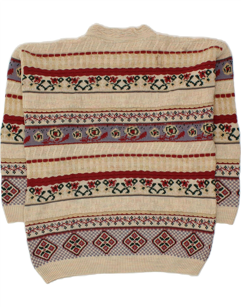 VINTAGE Mens Crew Neck Jumper Sweater Large Beige Fair Isle Vintage Vintage and Second-Hand Vintage from Messina Hembry 