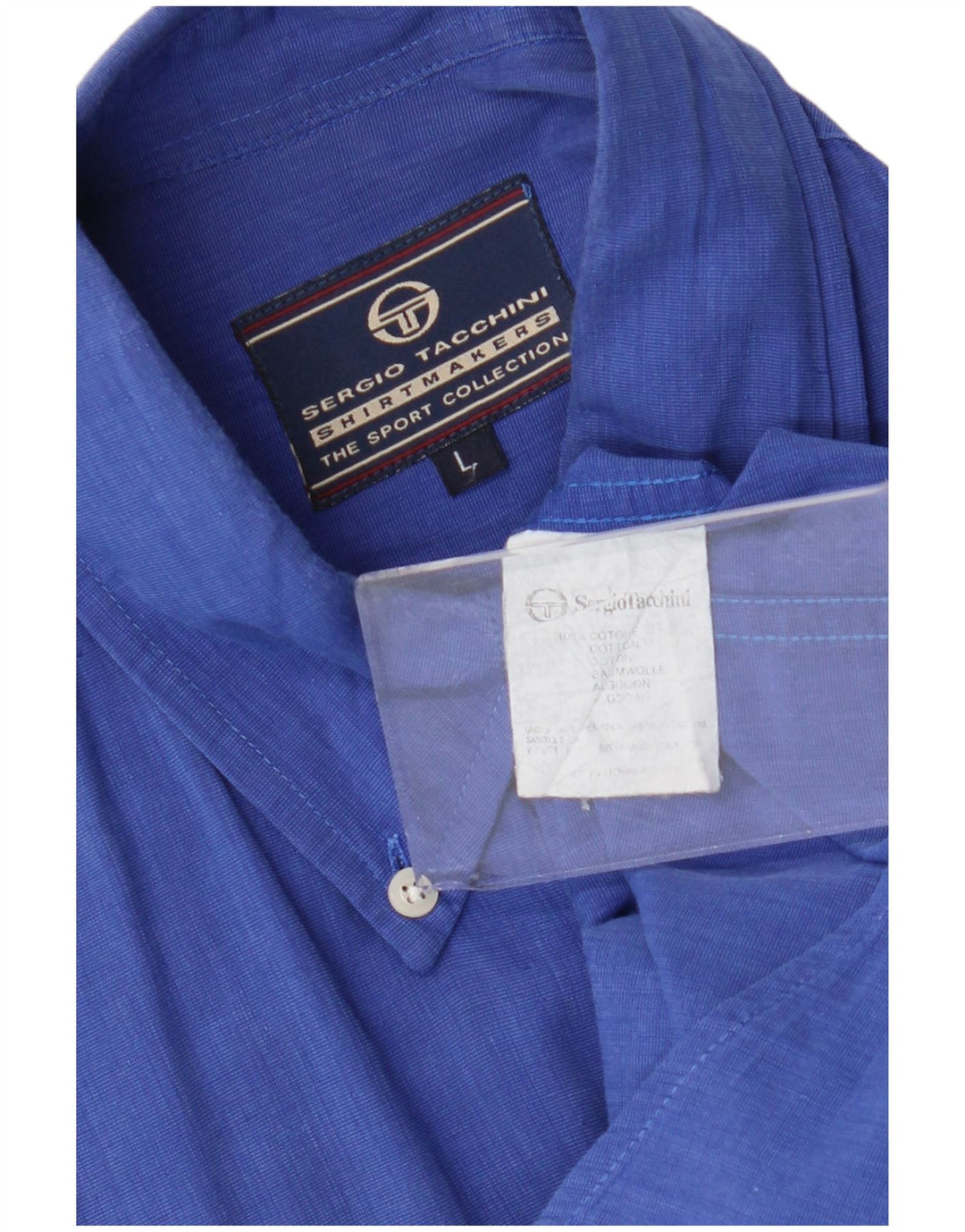 Sergio Tacchini Mens Short Sleeve Shirt Large Blue Cotton