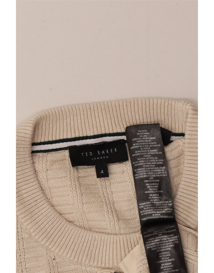 Ted Baker Mens Crew Neck Jumper Sweater Size 4 Large Beige Cotton