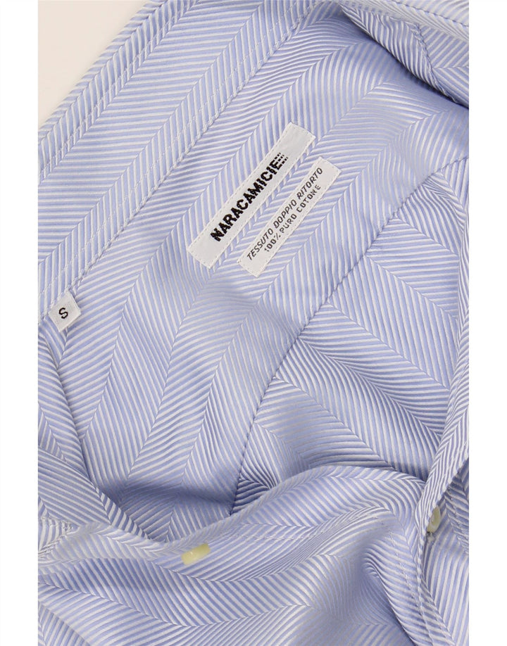 NARACAMICIE Mens Shirt Small Blue Herringbone Cotton Vintage Naracamicie and Second-Hand Naracamicie from Messina Hembry 