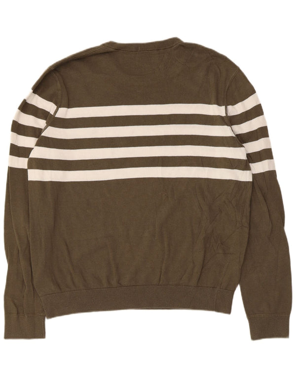 Timberland Womens Crew Neck Jumper Sweater UK 16 Large Khaki Striped Cotton