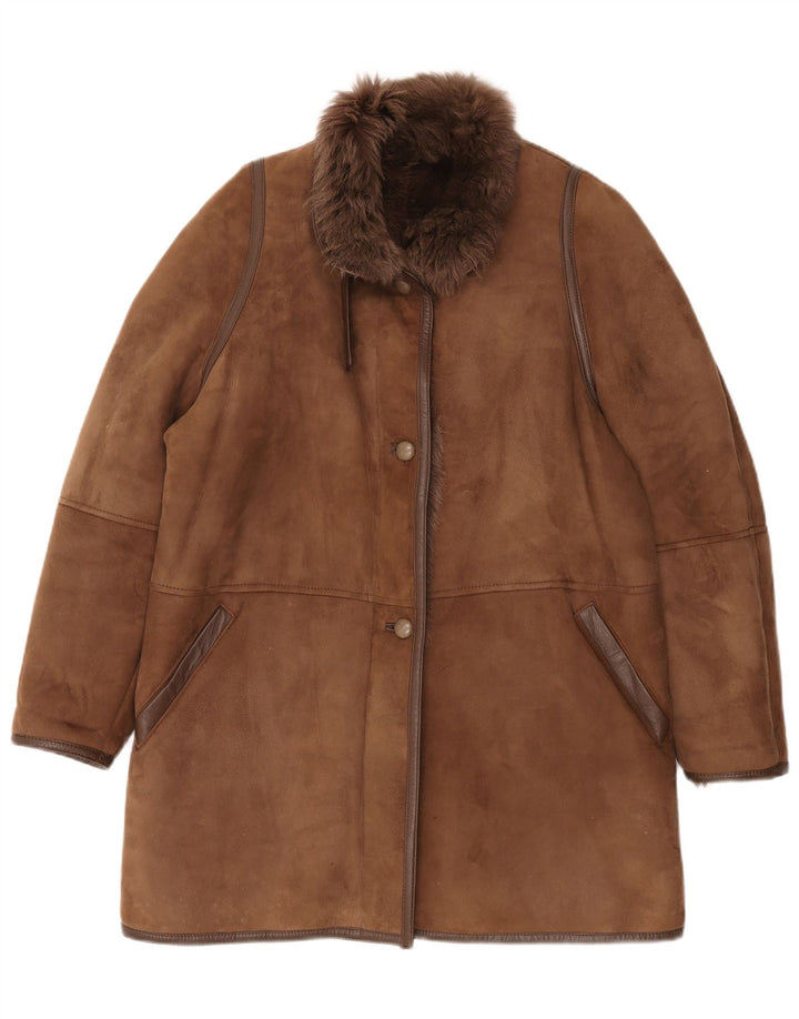 Vintage Womens Shearling Coat EU 42 XL Brown
