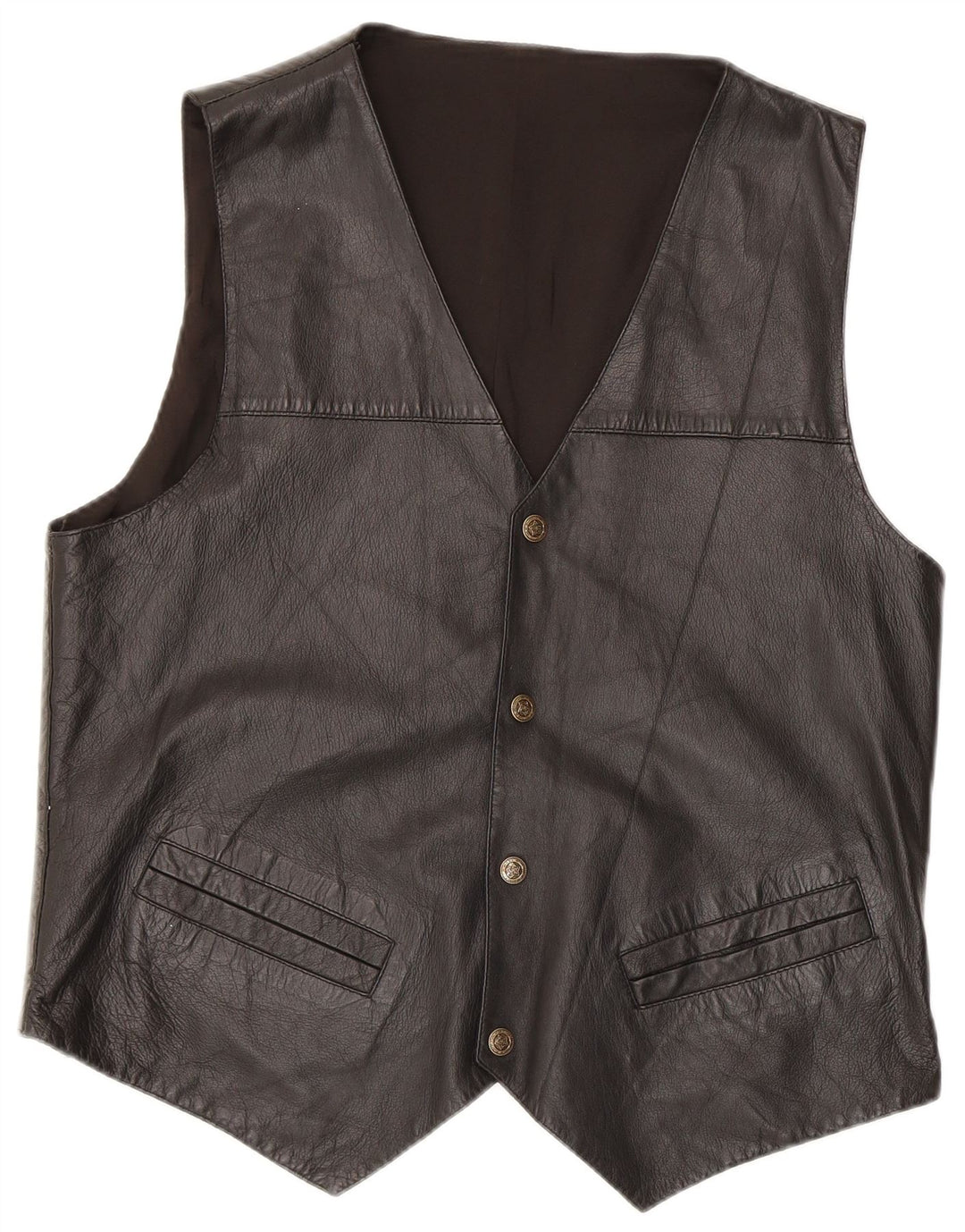 Vintage Mens Leather Waistcoat Medium Black
