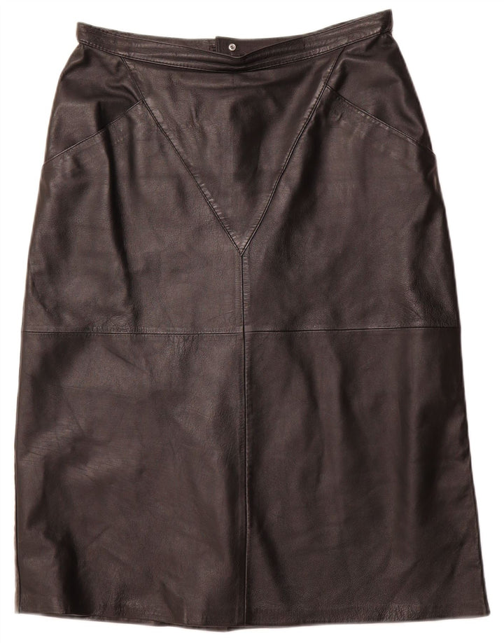 VINTAGE Womens Leather Skirt IT 44 Medium W32  Black