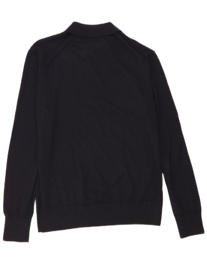 Vintage Mens Polo Neck Jumper Sweater Medium Navy Blue Merino Wool