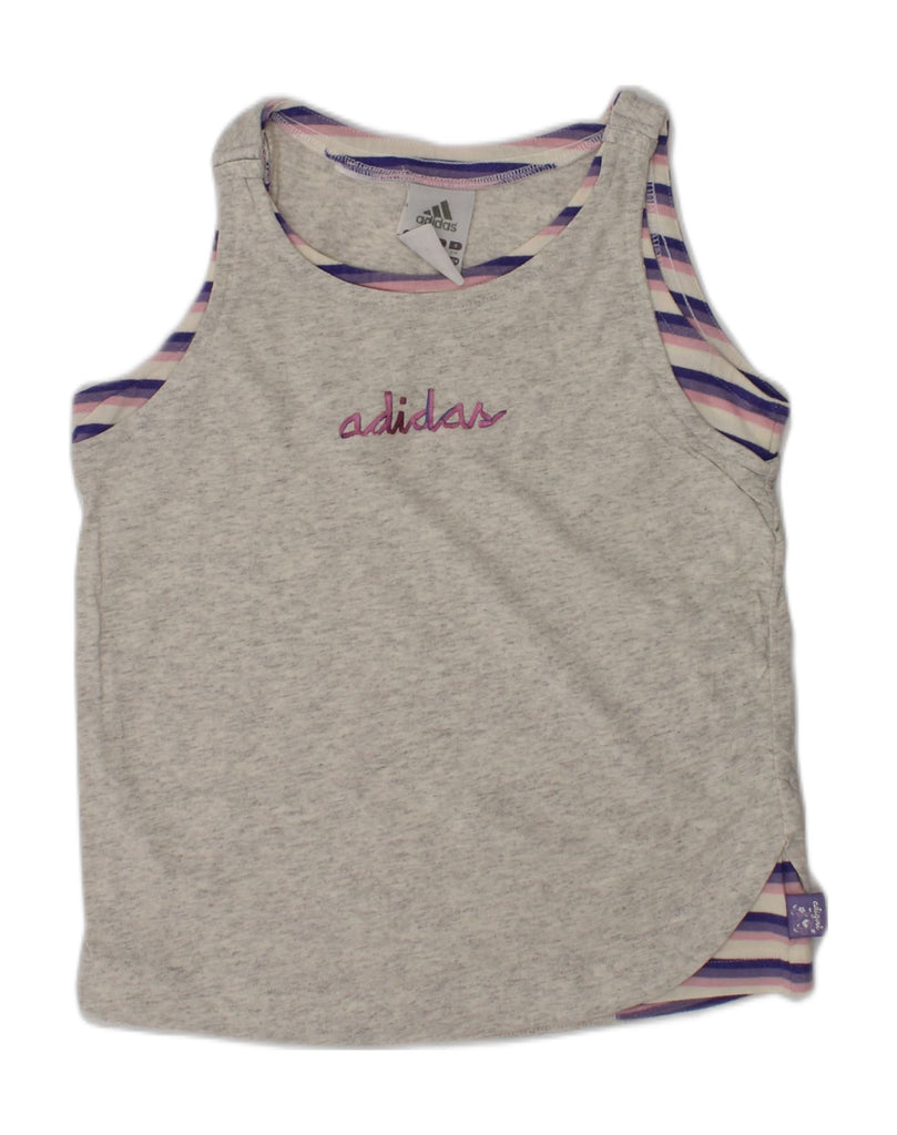 ADIDAS Girls Graphic Vest Top 7-8 Years Medium Grey Cotton | Vintage Adidas | Thrift | Second-Hand Adidas | Used Clothing | Messina Hembry 