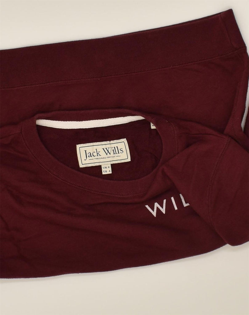 JACK WILLS Womens Graphic Sweatshirt Jumper UK 8 Small  Burgundy Cotton | Vintage Jack Wills | Thrift | Second-Hand Jack Wills | Used Clothing | Messina Hembry 