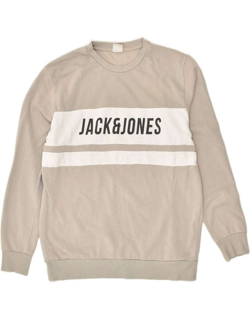 JACK & JONES Mens Graphic Sweatshirt Jumper 2XL Grey Colourblock Cotton | Vintage Jack & Jones | Thrift | Second-Hand Jack & Jones | Used Clothing | Messina Hembry 