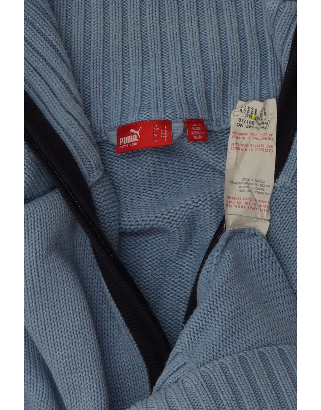 Puma Mens Cardigan Sweater Large Blue Acrylic