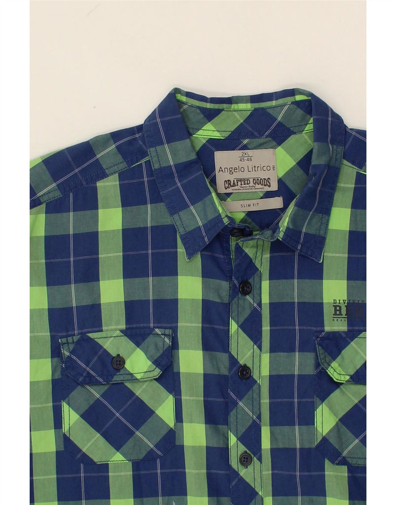 ANGELO LITRICO Mens Slim Fit Short Sleeve Shirt Size 45/46 2XL Blue Check Vintage Angelo Litrico and Second-Hand Angelo Litrico from Messina Hembry 