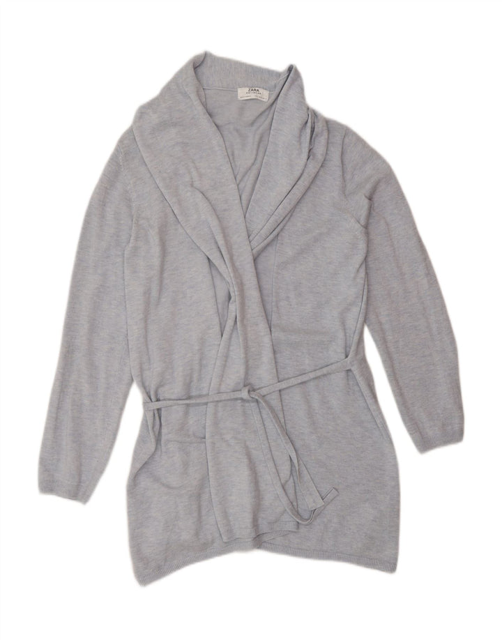 Zara Womens Longline Cardigan Sweater UK 14 Medium Blue Viscose