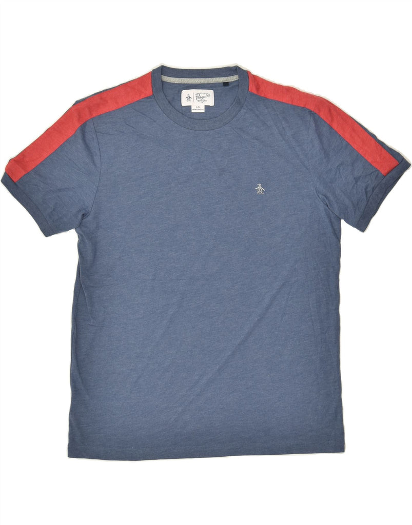 PENGUIN Mens T-Shirt Top Large Blue Colourblock Cotton | Vintage Penguin | Thrift | Second-Hand Penguin | Used Clothing | Messina Hembry 