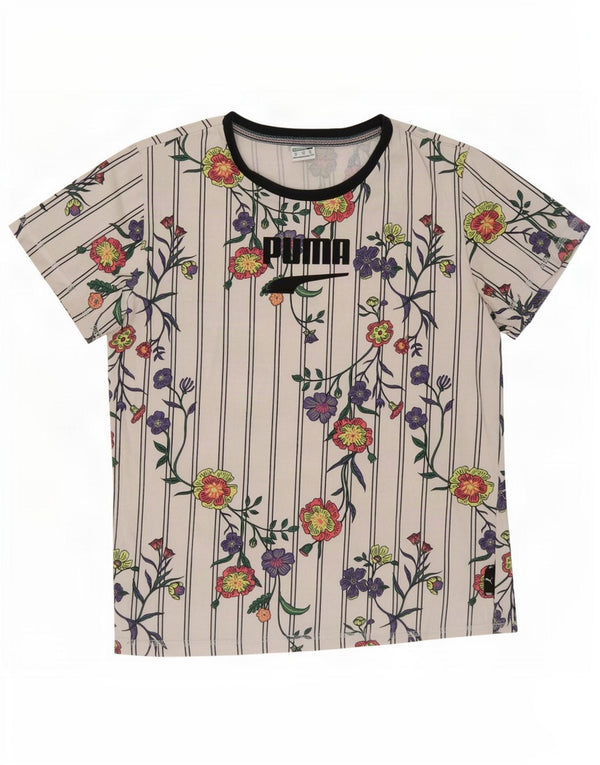 Puma Womens Oversized Graphic T-Shirt Top UK 6 XS White Floral