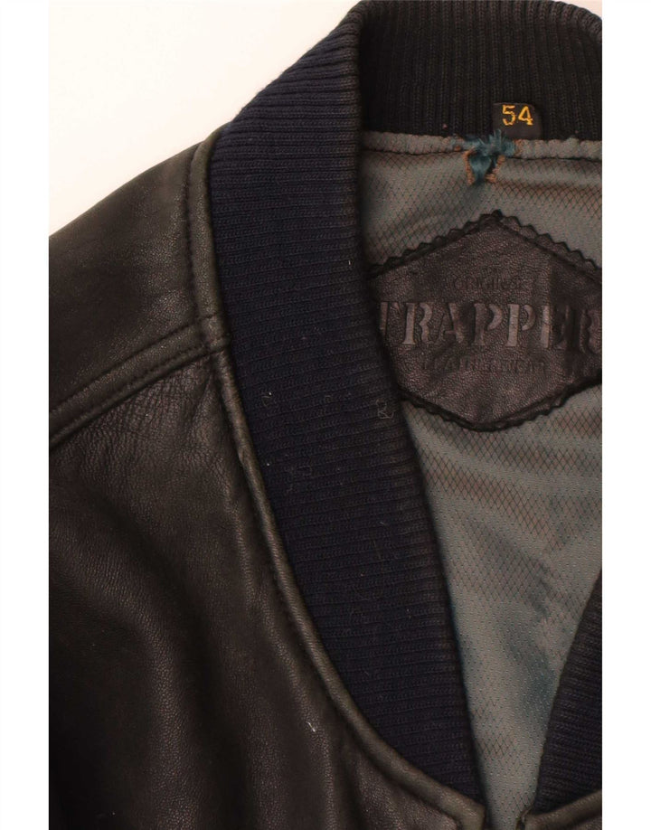 Trapper Mens Leather Jacket IT 54 2XL Black