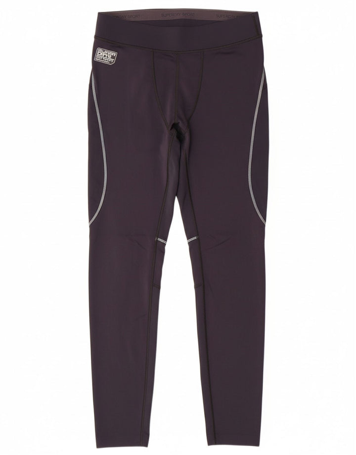 SUPERDRY Womens Leggings UK 14 Large  Navy Blue Nylon
