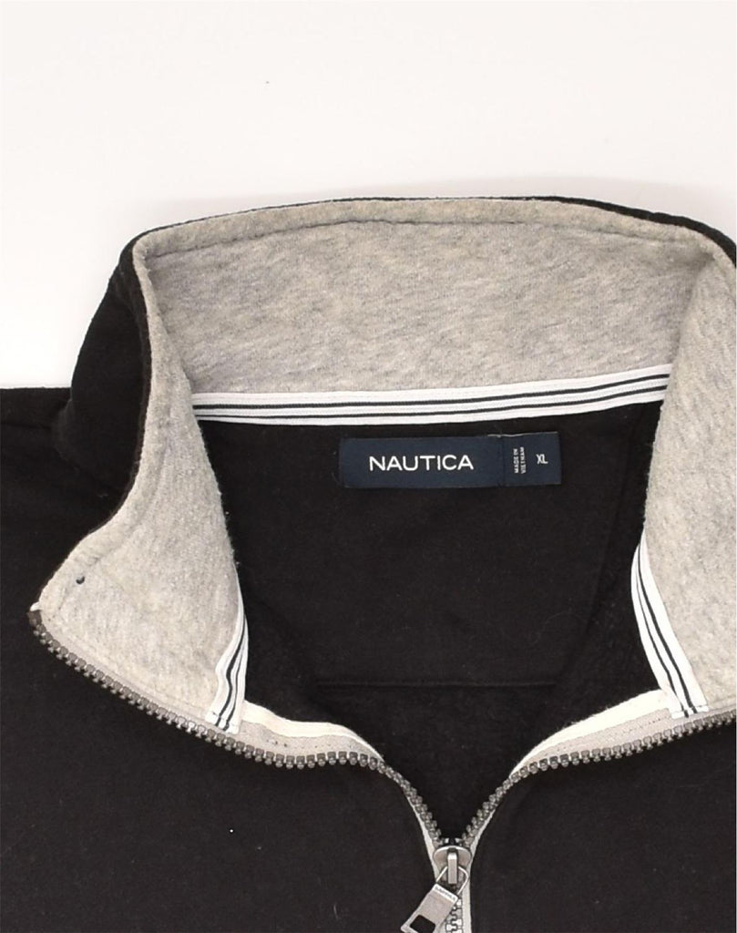 NAUTICA Mens Zip Neck Sweatshirt Jumper XL Black Cotton | Vintage Nautica | Thrift | Second-Hand Nautica | Used Clothing | Messina Hembry 