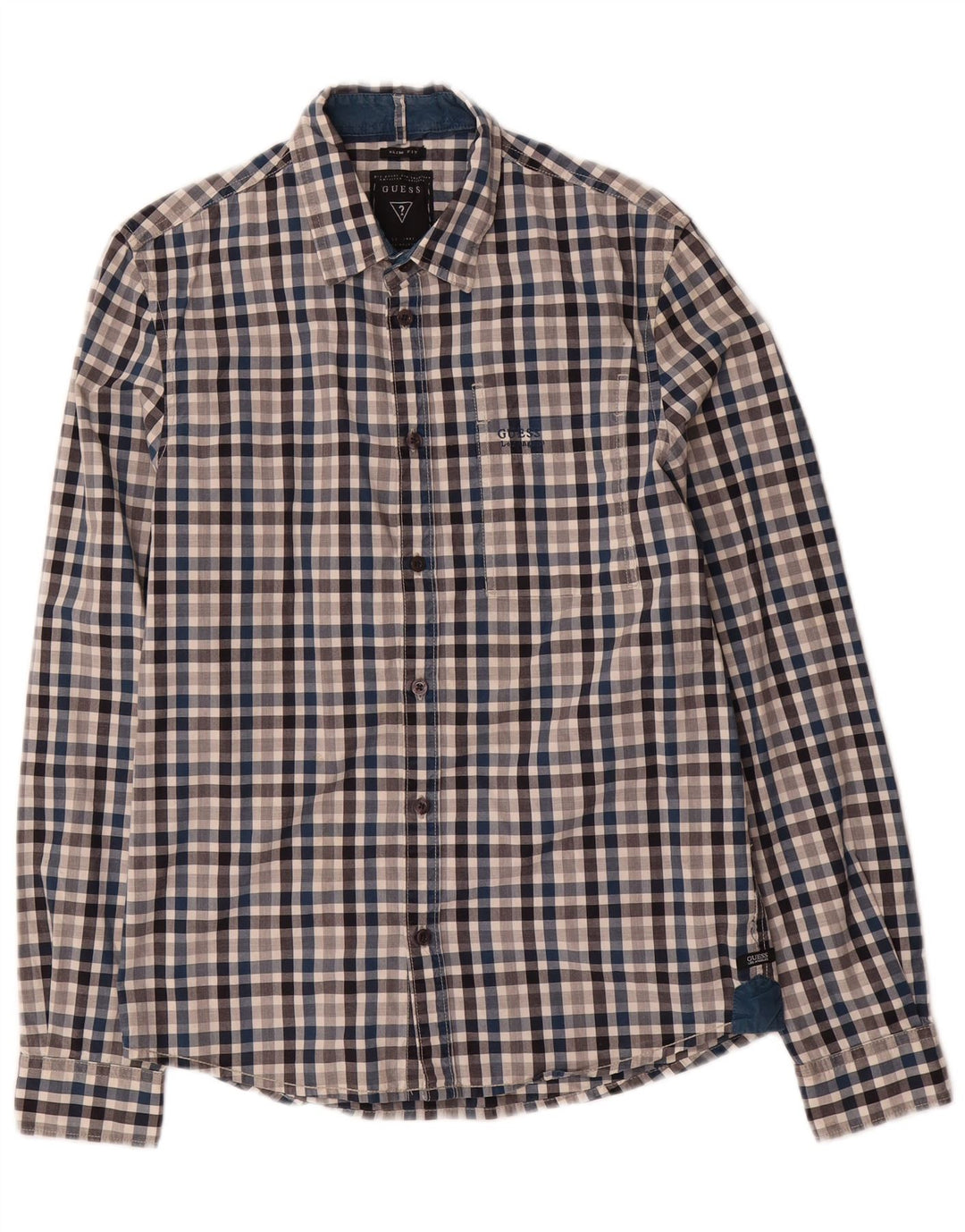 Guess Mens Slim Fit Shirt Small Multicoloured Gingham Cotton
