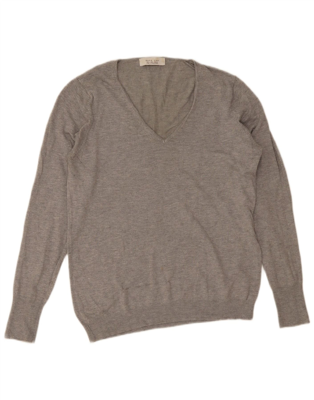 Zara Mens V-Neck Jumper Sweater Large Grey