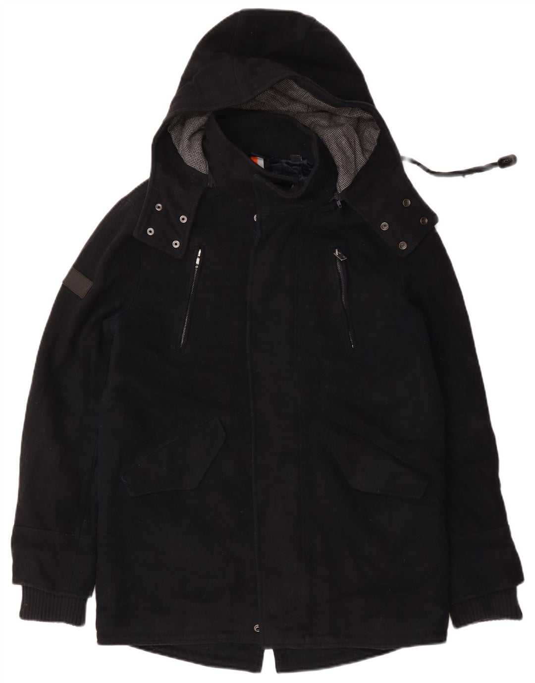 Superdry Mens Hooded Parka Jacket UK 36 Small Navy Blue Wool