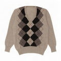 Vintage Mens V-Neck Jumper Sweater Small Grey Argyle/Diamond