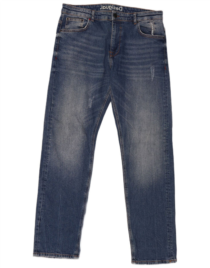 Desigual Mens Distressed Straight Jeans W36 L32 Blue Cotton