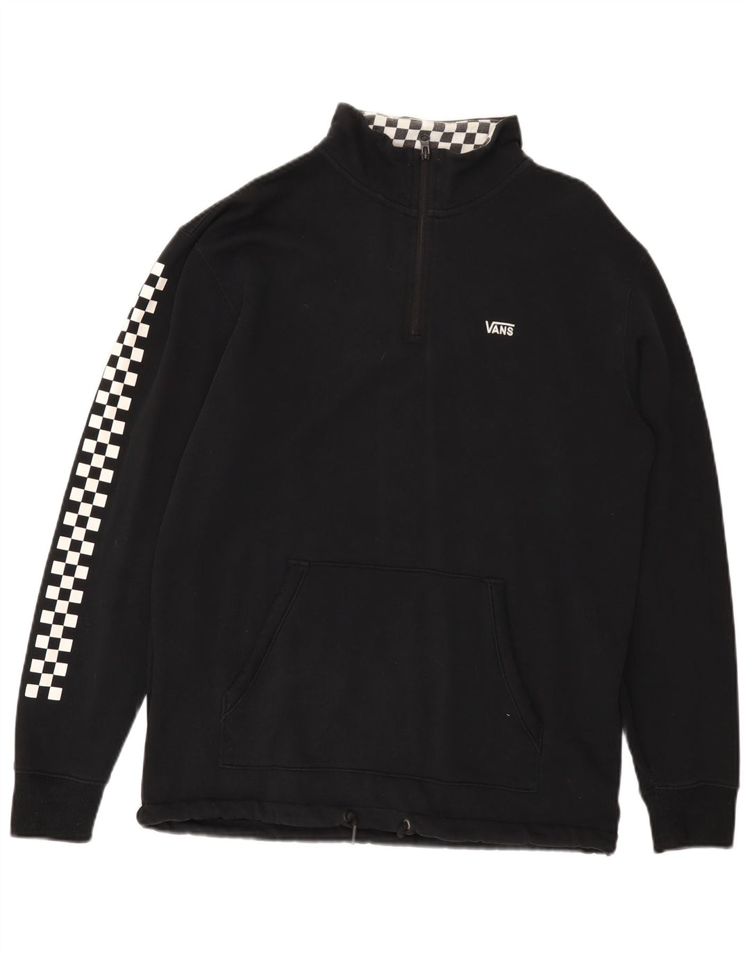 VANS Mens Zip Neck Sweatshirt Jumper Medium Black Geometric Cotton