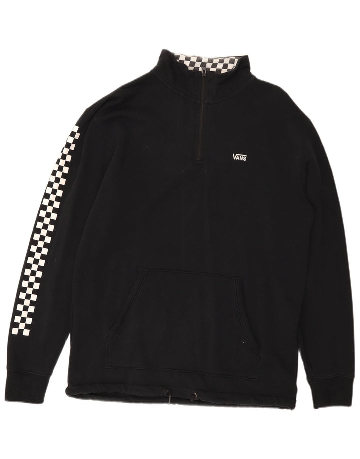 VANS Mens Zip Neck Sweatshirt Jumper Medium Black Geometric Cotton